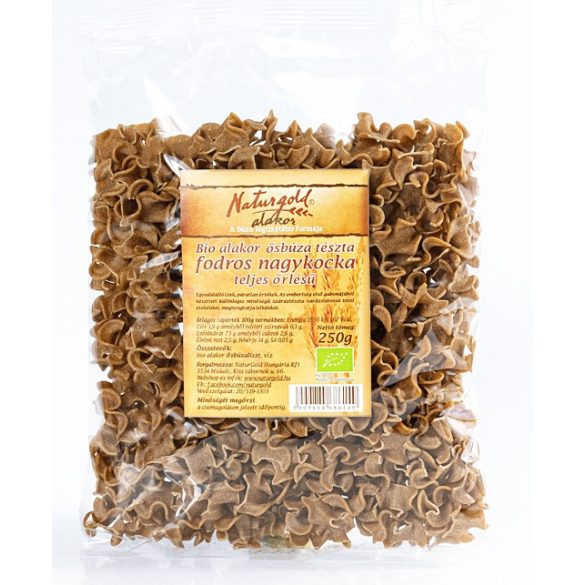 Bio alakor ősbúza tészta fodros nagykocka teljes őrlésű 250g