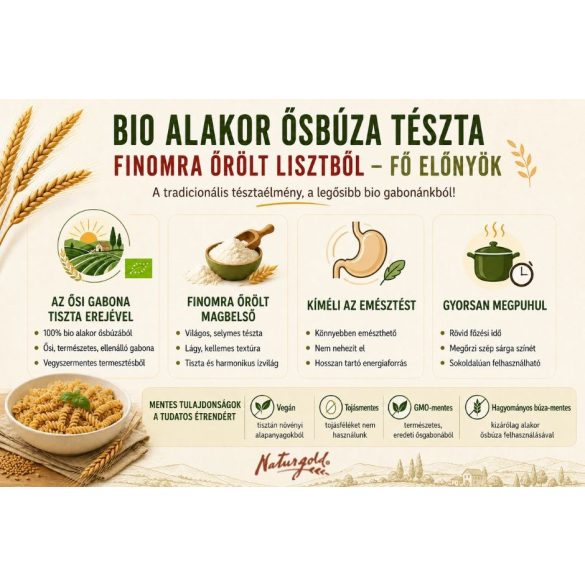 Bio alakor ősbúza tészta spagetti 250g