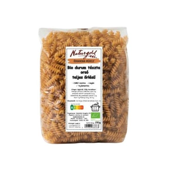 Paste făinoase bio din grâu dur integral, fusilli, 250g