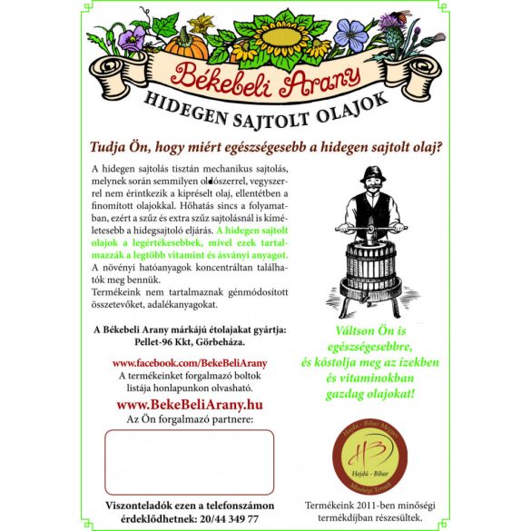 Ulei de floarea-soarelui „Arany” (Aurit) de pe vremuri 5L