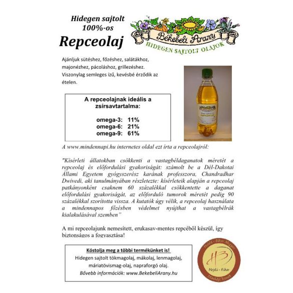 Ulei de Rapiță Auriu "Békebeli" (de pe timpuri) 1L